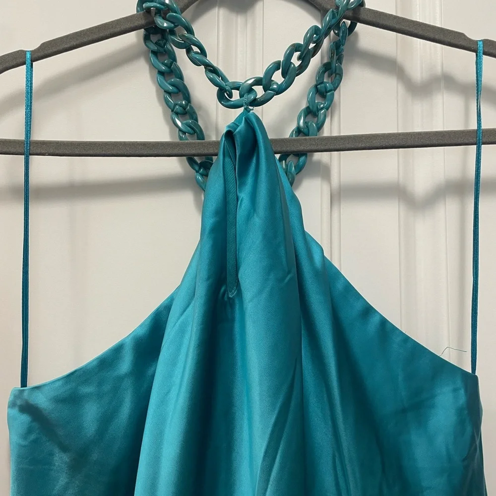 JASON WU ELEGANT TEAL HIGH NECK DRESS - Picture 2 of 3